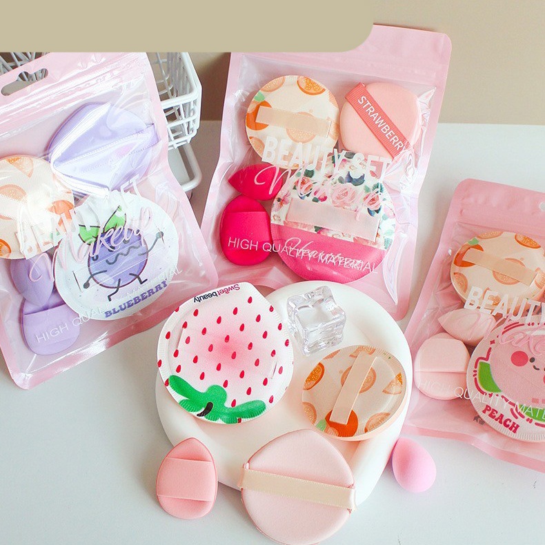 SET-PUFF-FRUIT🍇เซ็ตพัฟลงลองพื้น เกลี่ยคุชชั่น 5ชิ้นรูปผลไม้สุดน่ารัก มินิพัพสุดน่ารัก มีหลายขนาด พัฟพกพา เนื้อนิ่ม🍇