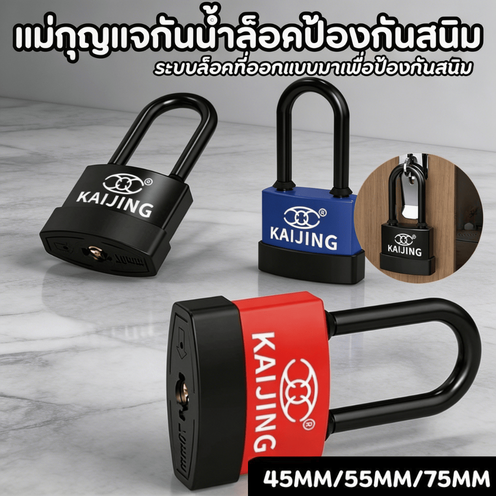 แม่กุญแจล็อคบ้าน กันตัดป้องกันโจรกันขโมย กันน้ำไม่เป็นสนิม เหล็กหนาทนทาน ระบบสปริง ขนาด 45/55/70mm คละสี สินค้ามีคุณภาพ