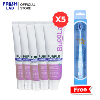 [Best Seller] BUOOLA [มีให้เลือก1,2,4,5,6ชิ้น] ยาสีฟัน+แถมฟรีแปรงดาว ช่วยให้ฟันขาวขึ้น ลดคราบฟันเหลือง เนื้อเจลสีม่วง