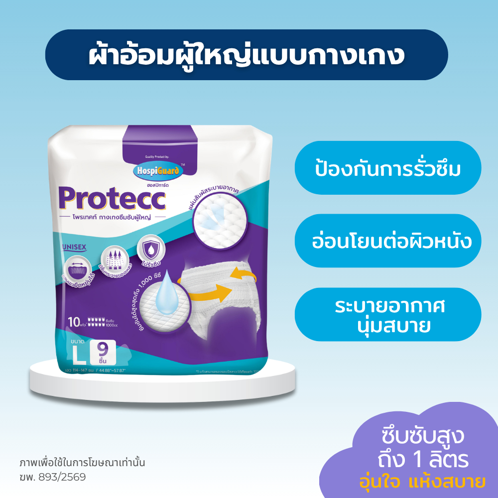HospiGuard โพรเทคท์ ผ้าอ้อมผู้ใหญ่แบบกางเกง ซึมซับสูงถึง 1000 ซีซี ไซส์ S, M, L, XL