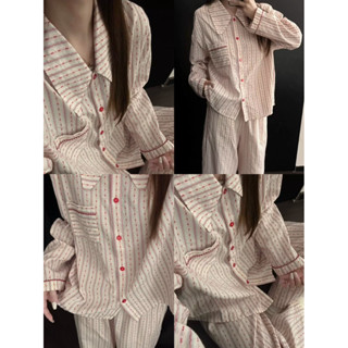 🌙 ชุดนอนผู้หญิง ลายริ้วหวาน สไตล์เกาหลี ใส่นอนสบาย น่ารักละม…