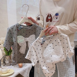 เสื้อเด็กผู้หญิง ลายจุด โบว์ลูกไม้ สไตล์เกาหลี
