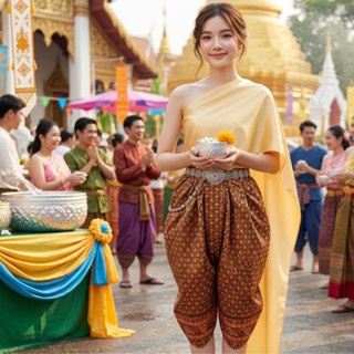 โจงกระเบน ผ้าคอตตอล เอวยางยืด ผู้ใหญ่ ชุดสงกราน