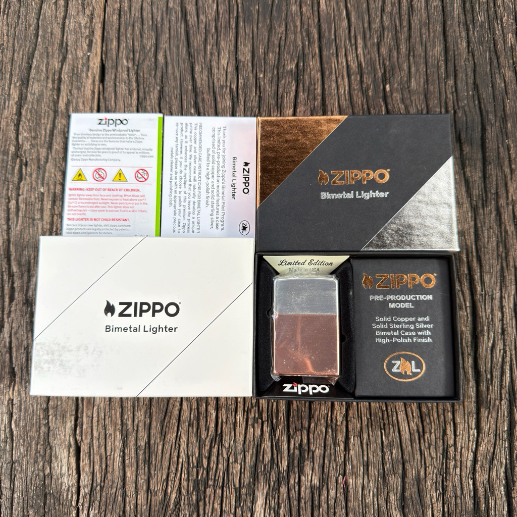 ไฟแช็ก Zippo รุ่น 48694 Bimetal Case Lighter - Sterling Silver Lid [Solid Copper/Sterling Silver]