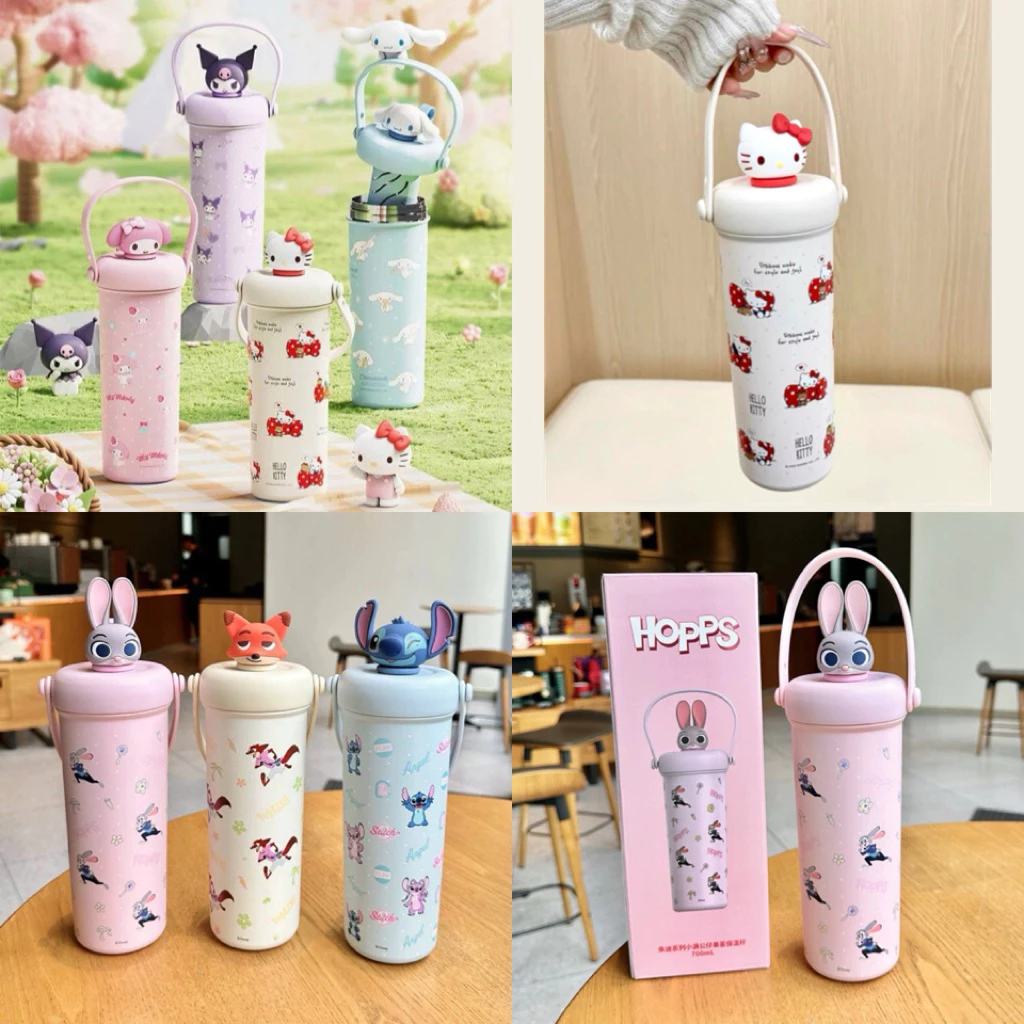 แก้วน้ำเก็บความเย็นลายการ์ตูน Sanrio พร้อมจุกปิดน้ำน่ารักสุดๆ ขนาด 700 ml สแตนเลส316 มียางรองก้นแก้ว มีหูหิ้วแก้วในตัว