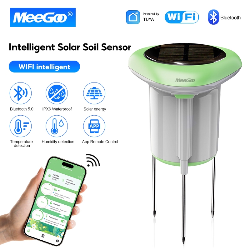 MeeGoo Tuya เซ็นเซอร์วัดความชื้นในดินและอุณหภูมิ  Soil Sensor  การทดสอบคุณภาพดิน พลังงานแสงอาทิตย์