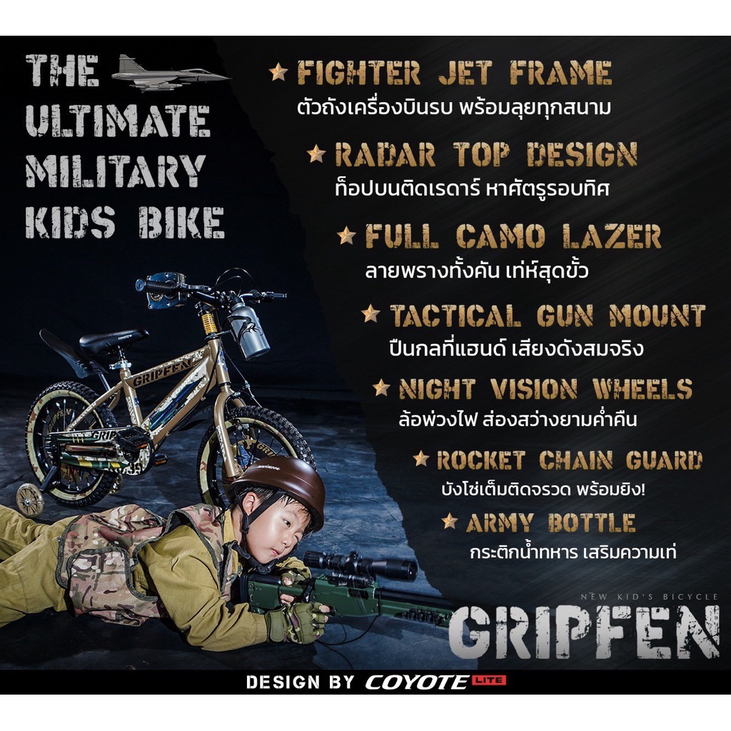 จักรยานเด็ก Coyote รุ่น GRIPFEN ไซส์12นิ้ว ลายเครื่องบินรบ