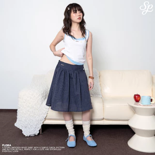 Flora_SP124 กระโปรงสก็อตเอวยางยืด ทรงเอไขว้หน้า กระดุมหัวใจ มีซับ ใส่สบายสไตล์เกาหลี