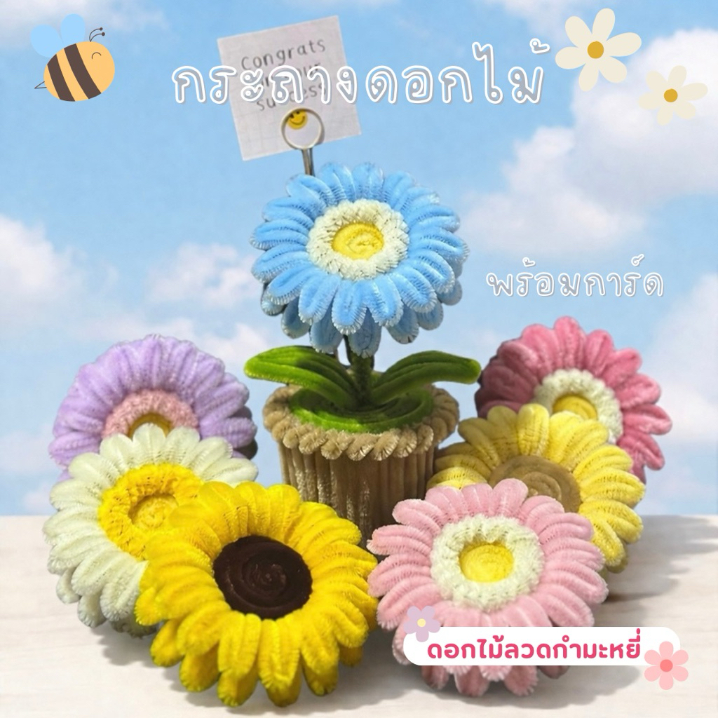 กระถางดอกไม้กำมะหยี่ กระถางดอกไม้ลวดกำมะหยี่ ดอกไม้ลวดกำมะหยี่ กระถางดอกไม้ เยอบีร่า ทานตะวัน กุหลาบ เดซี่