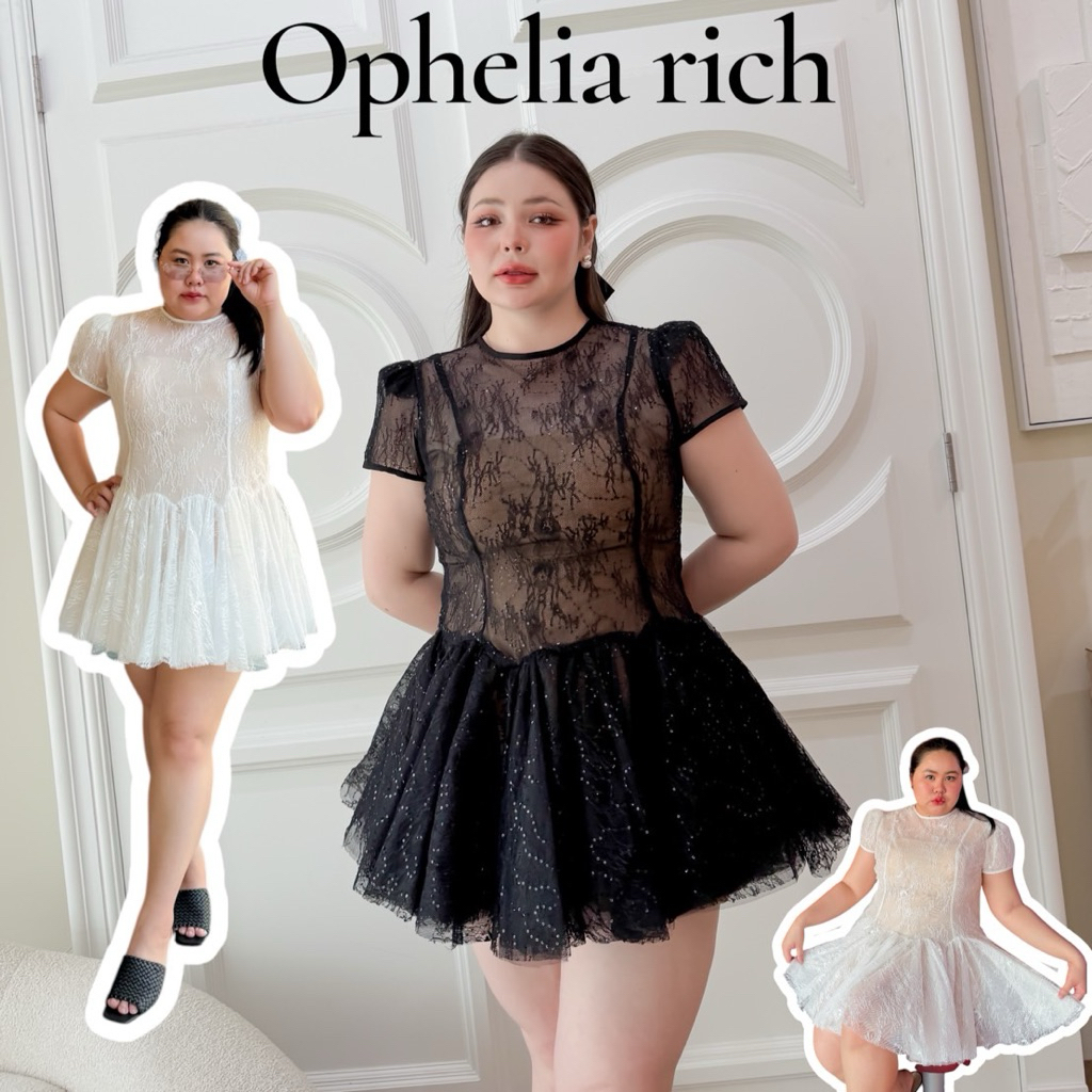 Lady M | Ophelia Rich dress plussize เดรสสั้นสาวอวบ ดีไซน์หรูหรา เซ็กซี่ กลิตเตอร์วิบวับเบาๆ ใส่ออกงาน ปาร์ตี้ ดินเนอร์