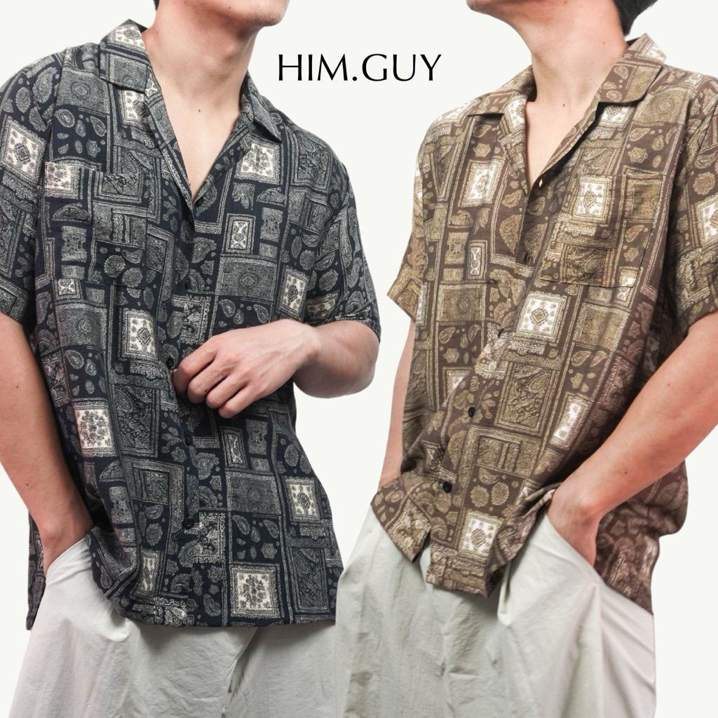 HIM.GUY เสื้อฮาวาย Oversize ลายกราฟิก สไตล์เกาหลี ผ้าไหมอิตาลี | Hawaiian Shirt