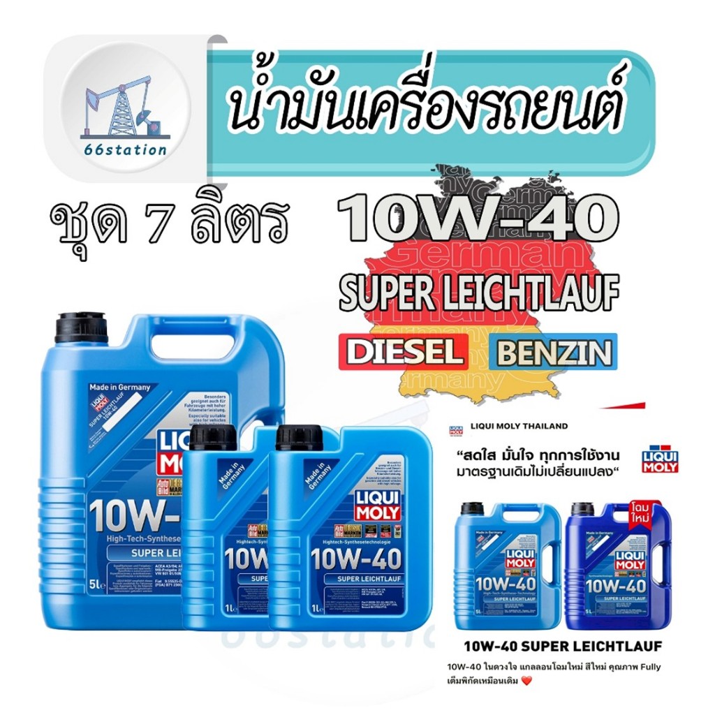 Liqui Moly Super Leichtlauf 10W-40 ชุด 7ลิตร น้ำมันเครื่องสังเคราะห์แท้ เครื่องยนต์เบนซินและดีเซล