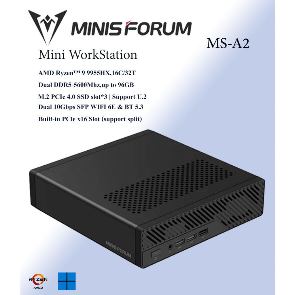 mini Workstation Minisforum MS-A2 AMD Ryzen 9 9955HX-Ryzen 9 7945HX Small but Supreme Extreme Speed