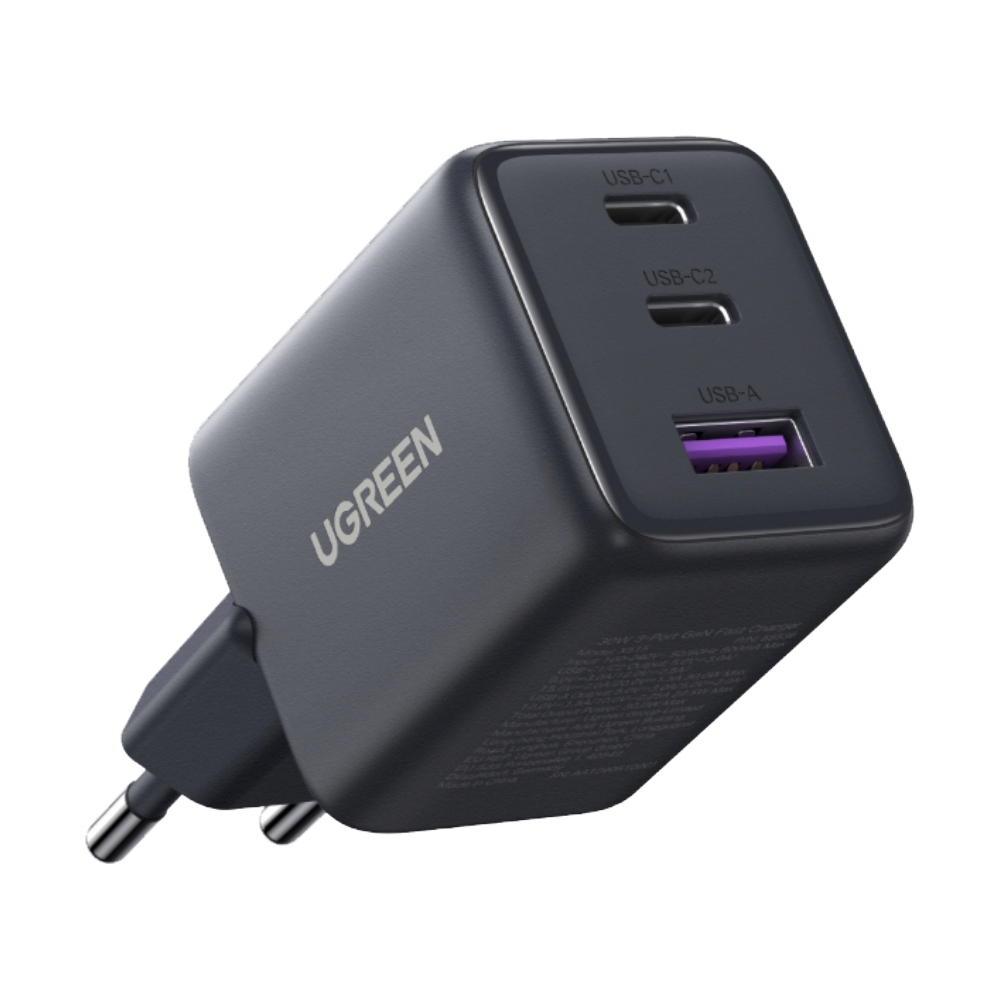 Adapter 3 Ports (1 USB + 2 Type-C) Charger UGREEN (30W,65573) Grey