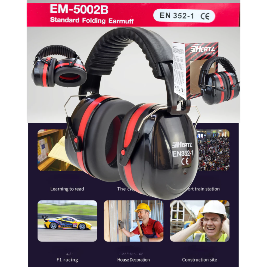 ที่ครอบหูลดเสียง EAR MUFF แบบครอบศรีษะlสีแดงดำ ได้มาตรฐาน CE EN352-1 ANSI S3.19-1974 ขนาด NRR 32 db