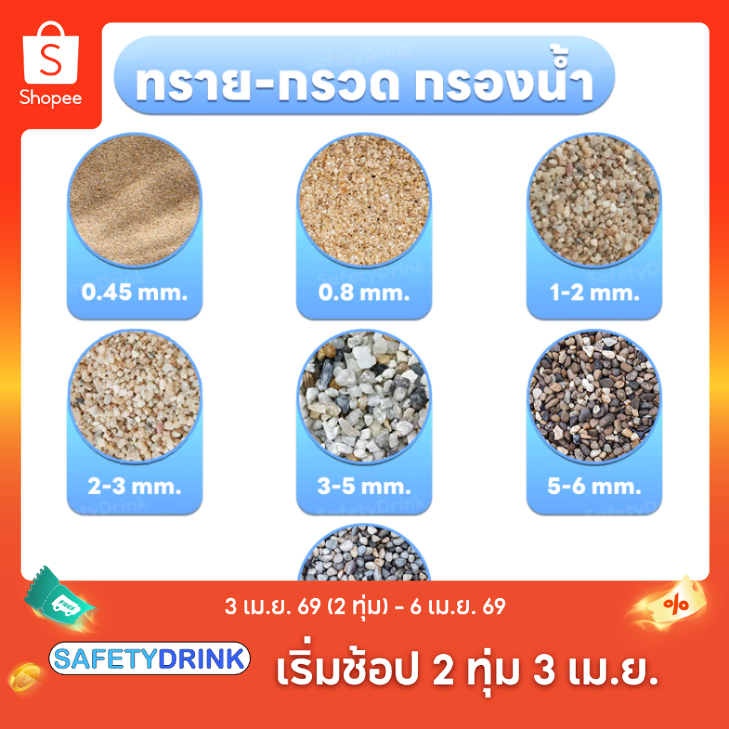 ทรายกรองน้ำ กรวดกรองน้ำ กรองสิ่งสกปรก ตะกอนขนาดใหญ่ที่ปนอยู่ในน้ำ คัดขนาดอย่างดี 45KG / 20KG / 5KG