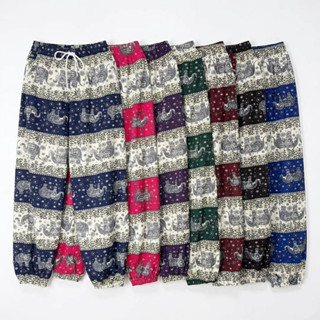 กางเกงลายช้างผ้าวูลเวฟสวมใส่สบายสุดชิลรุ่น989-1# ทรงขาจั้มแฟ…