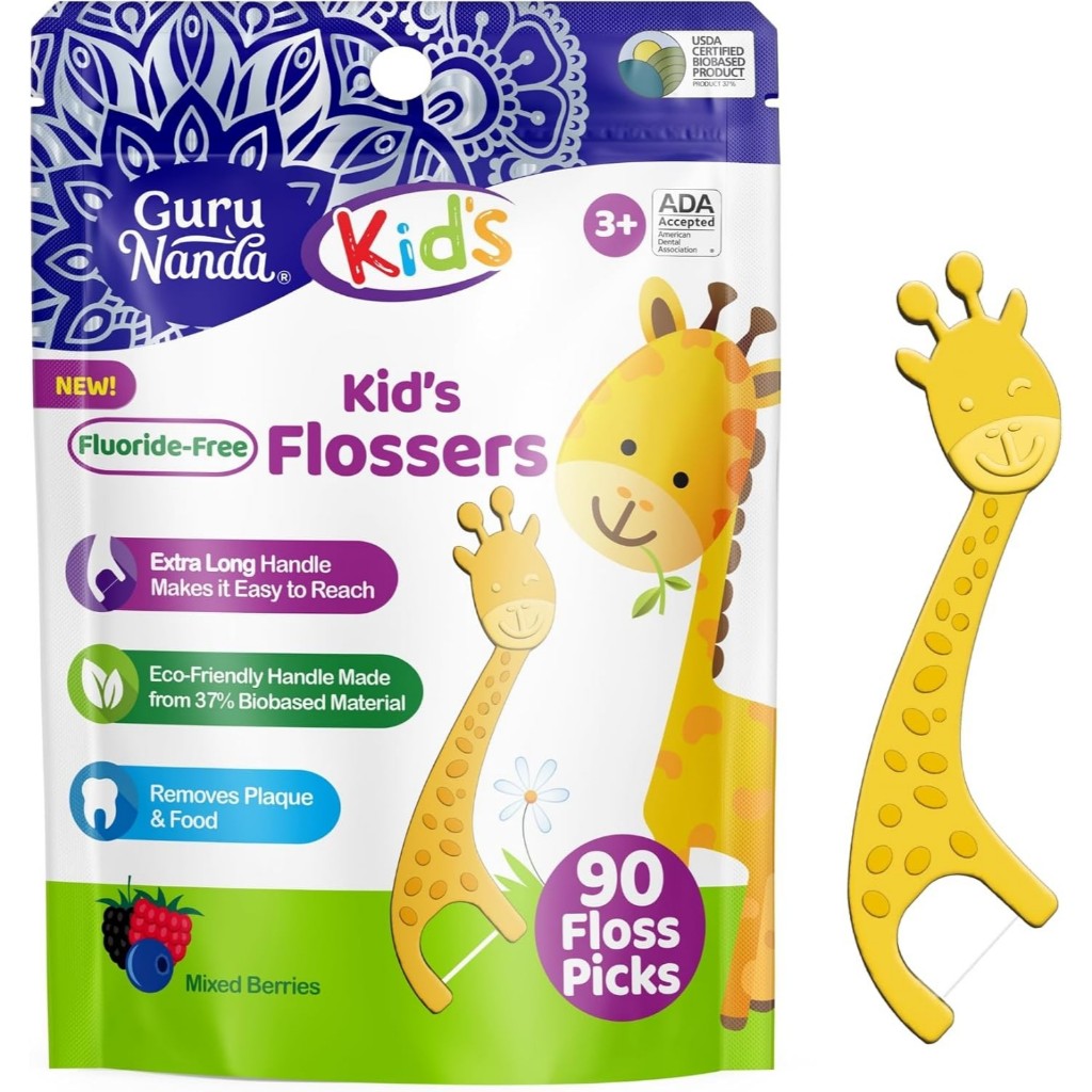 ไหมขัดฟัด สำหรับเด็ก 90ชิ้น Guru Nanda Dental Floss Picks for Kids,  Ideal for Ages 3+, 90 Count