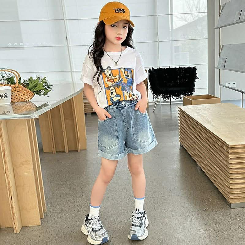 (ขายแยกชิ้น)(**พร้อมส่งจากในไทย**)NO.918 เสื้อยืด*สีขาว* ลายน้องหมาสี่ช่อง/NO.919 กางเกงยีนส์ขาสั้น พับขา ราคา ถูกที่สุด ดีลบีเคเค แกลเลอรีภาพที่ 6
