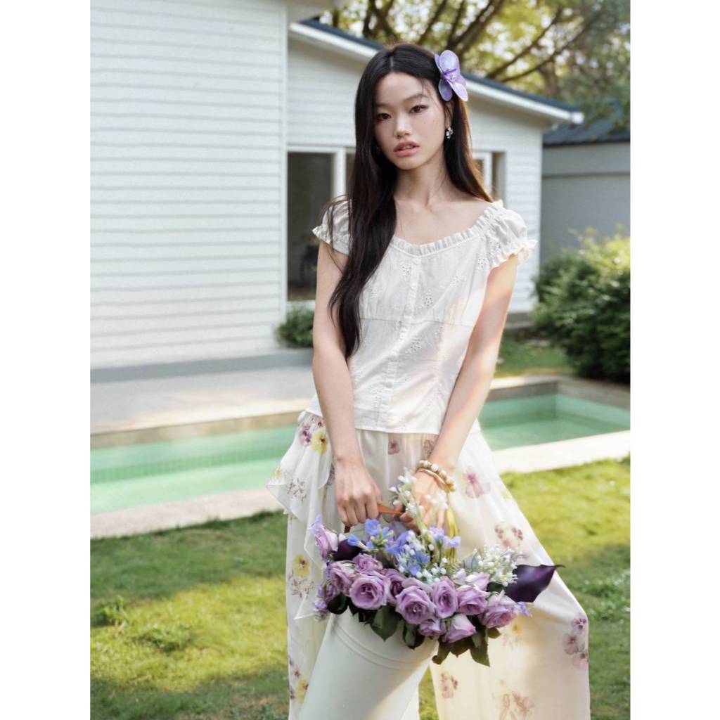 [Preorder] KUOSE : Purple A-Line Broderie Shorts