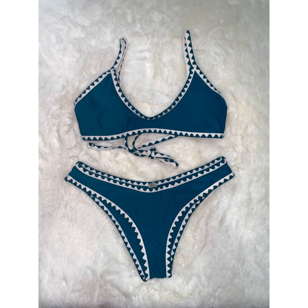 💦Bikini SHEIN ชุดว่ายน้ำ บิกินี่ผูกหลัง สีฟ้าอบเขียว สวยแซ่บ | มือสอง สภาพดี