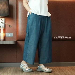 Comfort Fit Cropped Pants กางเกงขากระบอกใหญ่ เอวยืด ใส่สบาย ผ้าบาง เบา ไม่ร้อน ทรงครอป ใส่ได้ทุกวัน