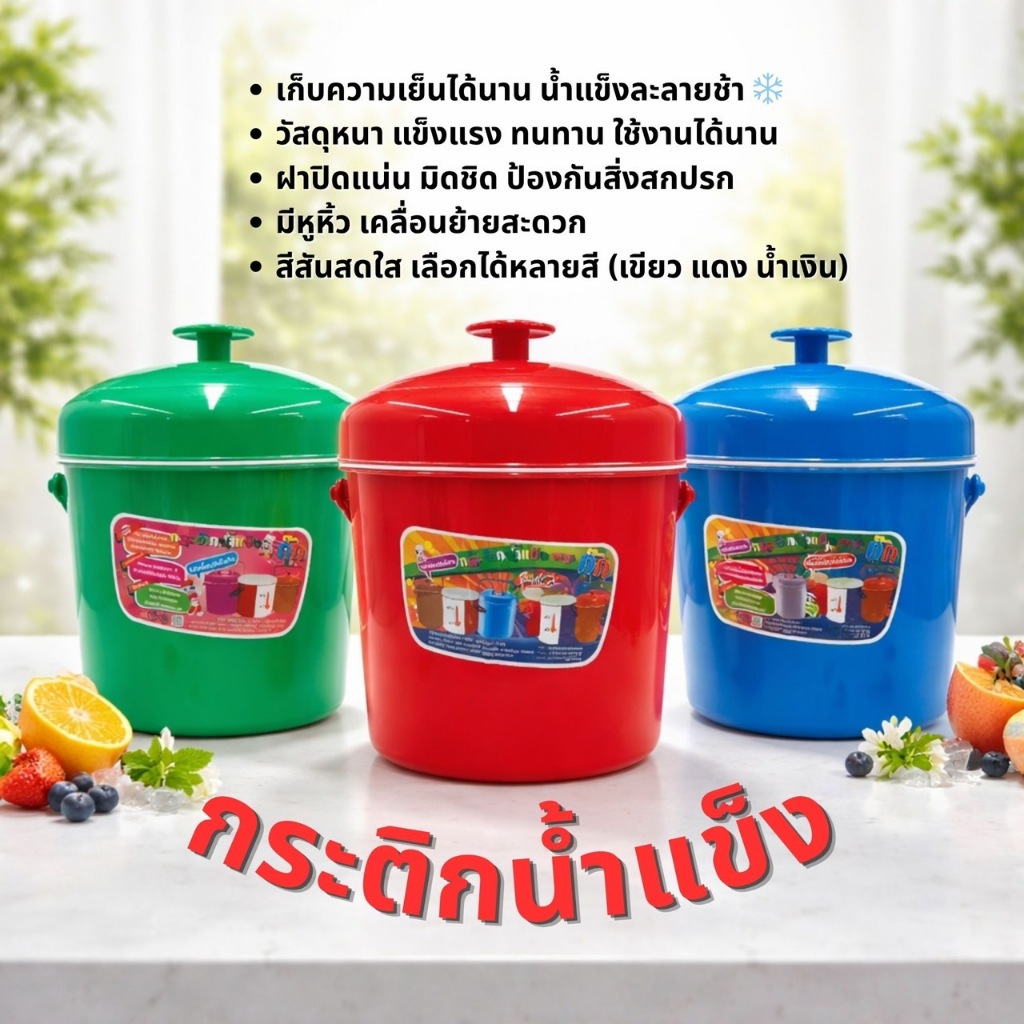 กระติกน้ำแข็งทรงกลม 3 / 5 / 7 / 11 / 15 ลิตร 🧊 เก็บความเย็นนาน (มี 3 สี น้ำเงิน/แดง/เขียว)