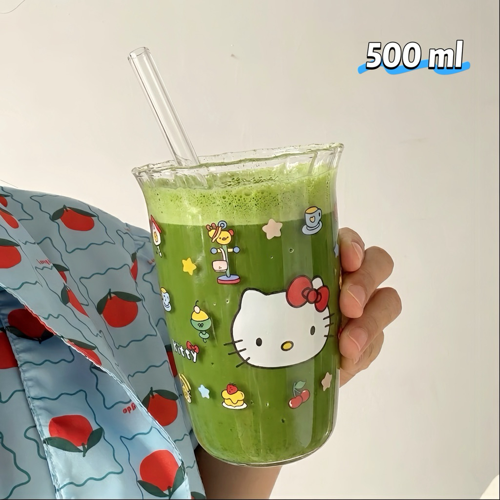 แก้วคิตตี้รุ้ง 500 ml วัสดุแก้ว แก้วน้ำ แก้วกาแฟ น่ารักมาก