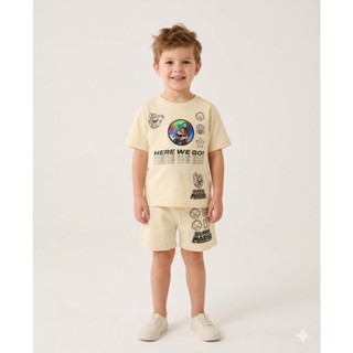 ชุดเซ็ตเด็ก งานนำเข้า ผ้ายืดนิ่ม สกรีนลาย งานพร้อมส่งในไทย