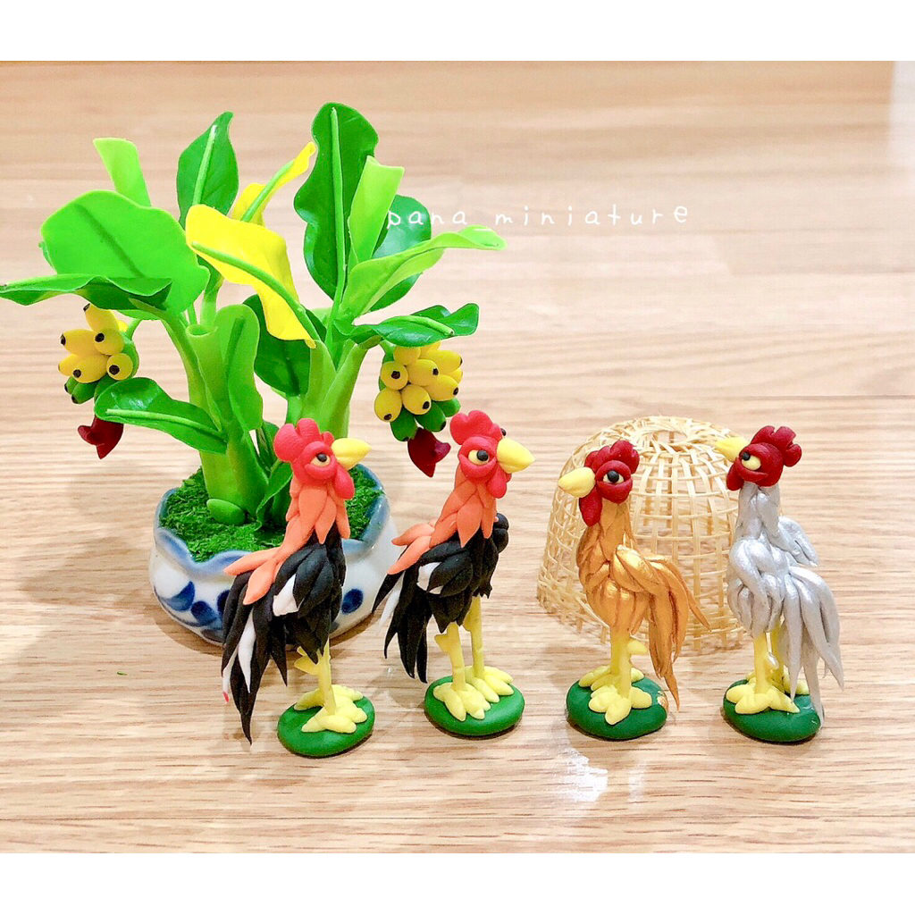 ดินปั้นไก่ชนจิ๋ว ไก่ถวาย ไก่แก้บน ไก่เสริมมงคล ราคา/ชิ้น