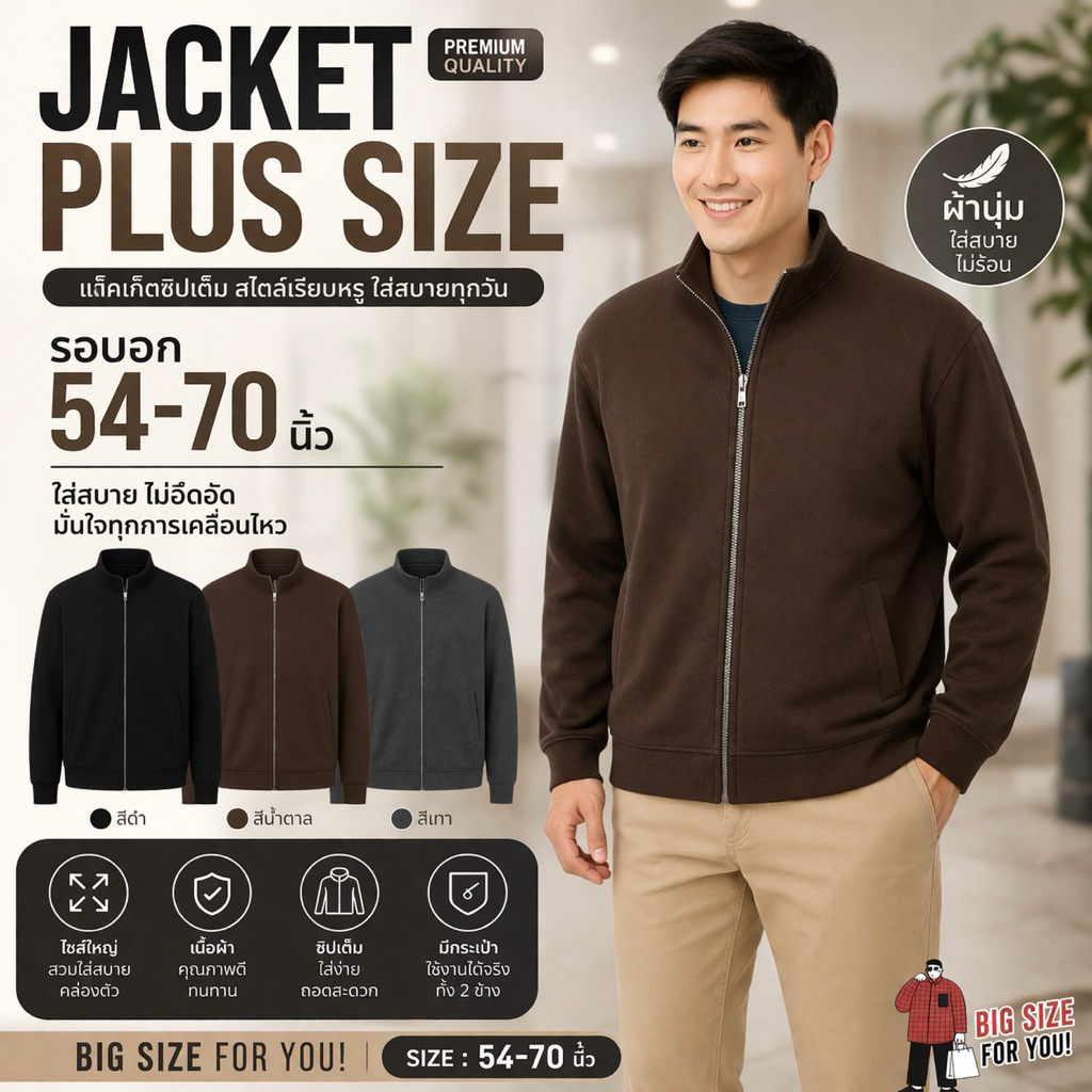 แจ็คเก็ต Jacket ไซส์ใหญ่ รอบอก 54-70นิ้ว ทรงสวย ใส่แล้วดูดี