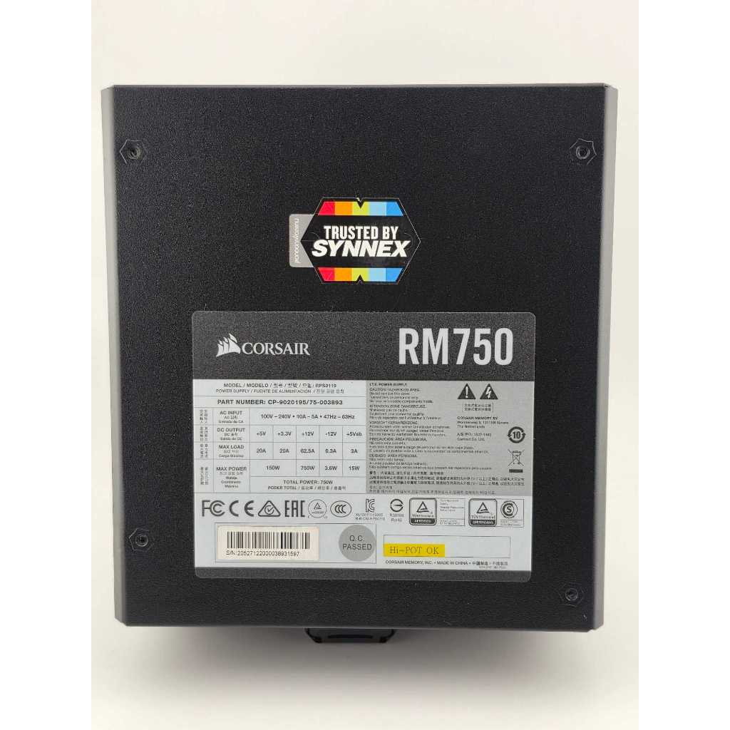 Corsair RM750 750W 80 PLUS Gold โมดูลาร์ พาวเวอร์ซัพพลาย สีดำ
