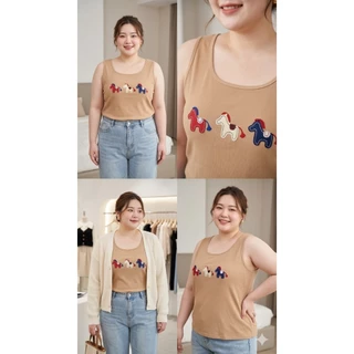 ใฟม่//522#-เสื้อกล้ามผู้หญิง เสือกล้ามสาวอวบ ลายน้องม้าสามสี🐎 ผ้านิ่ม รอบอกยืดถึง50นิ้ว มี5สีให้เลือก