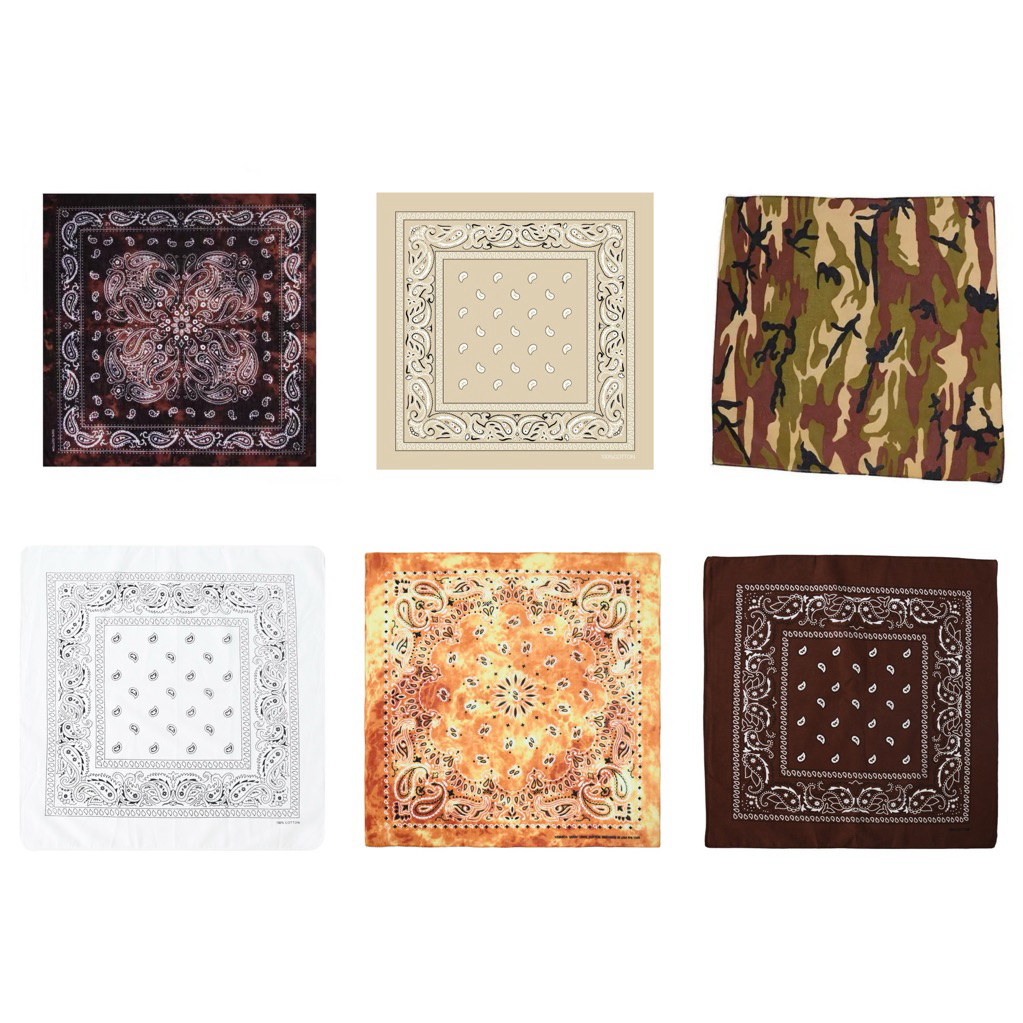 ผ้าพันคอ Bandana โทนน้ำตาล ผ้าฝ้าย Cotton ลายวินเทจ 55×55 ซม. สายแฟ สตรีท [BD-BN10]