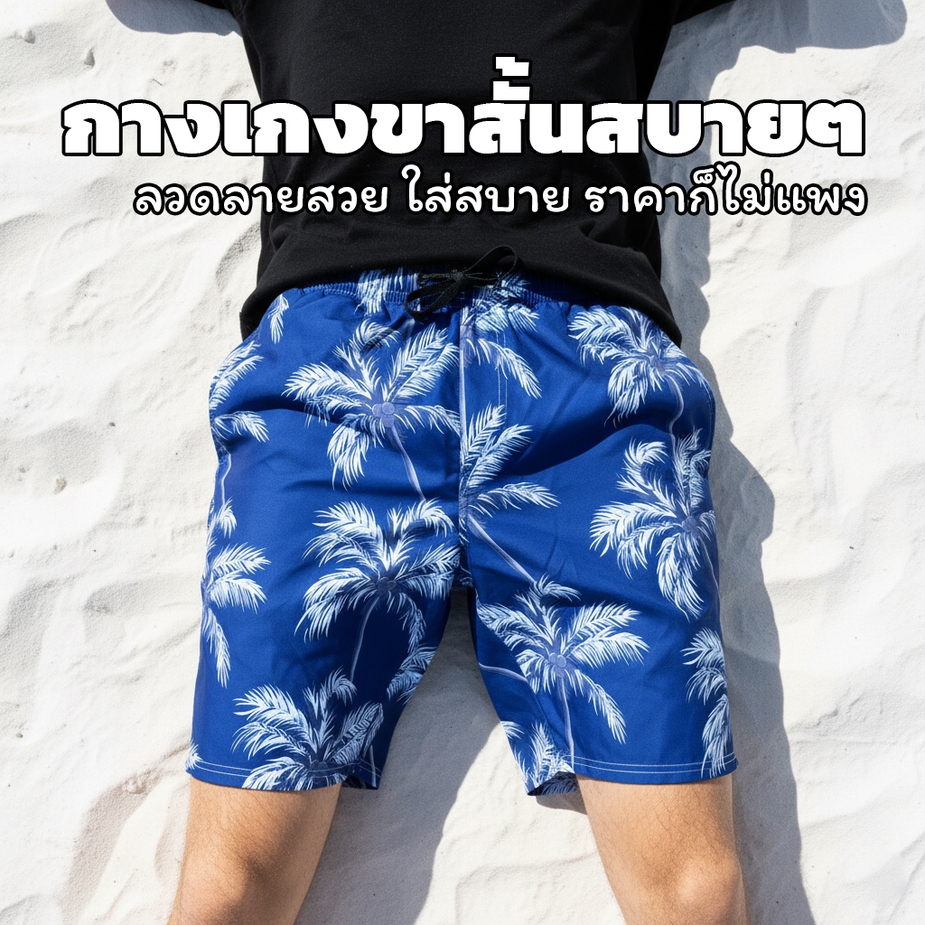 ลายต้นมะพร้าว สไตล์ฮาวาย กางเกงขาสั้น กางเกงขาสั้นชายหาด เวลาว่าง ผ้าใส่สบาย
