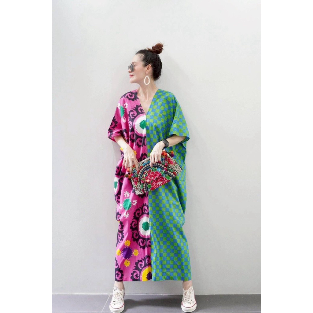 เดรสคอตตอนอินเดียคอวีหน้าหลังตัดต่อสลับลายผ้าใส่สบายสวยไซด์ใหญ่ค่ะ ราคา ถูกที่สุด ดีลบีเคเค แกลเลอรีภาพที่ 3