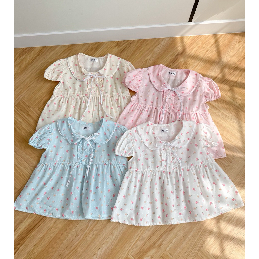 miniminey เสื้อแขนตุ๊กตาลายสก๊อต ทรงเจ้าหญิง แขนพอง