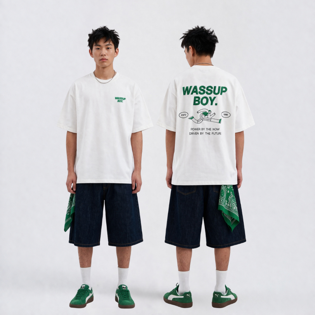 WASSUPBOY | เสื้อ Oversize รุ่น POWER RUN (WSB003) Unisex | ❗ส่งด่วน กทม. ภายในวัน❗ | สกรีนนูน3D | ผ้า Premium cotton