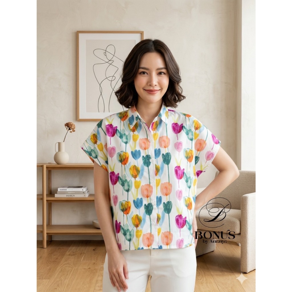 เสื้อคอปกเชิ้ตแขนสั้นผ้าคอตตอนญี่ปุ่น 🇯🇵100% ป้ายBonus by Ananya 642569