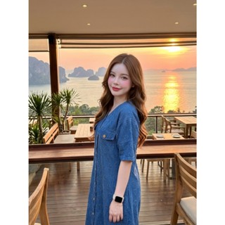 A1370 เดรส ยีนส์สะกิดลายหัวใจ + กระเป๋าสร้อยมุก