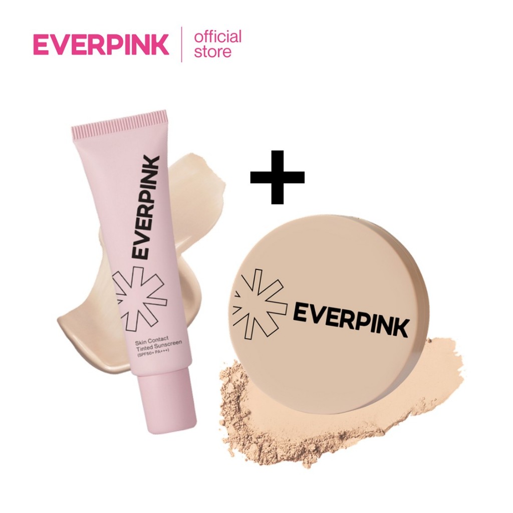 [ แพ็คคู่ราคาพิเศษ ] EVERPINK Skin Contact Tinted Sunscreen & Powder : ทิ้นท์ และแป้งกันแดดผสมรองพื้น เนื้อละเอียดบางเบา
