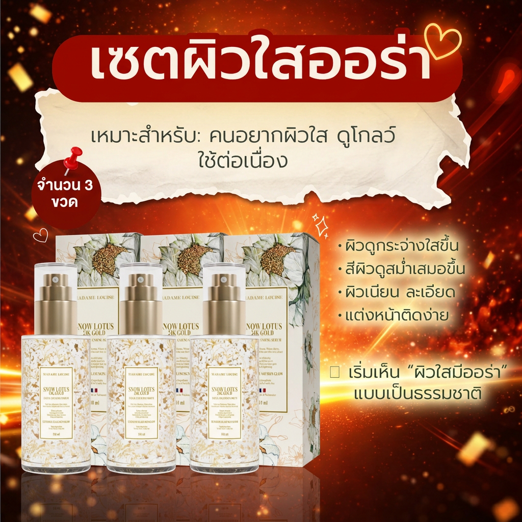 [ 3 ขวด ] Madame Louise มาดามหลุยส์ เซรั่มล้างหน้า บัวหิมะ Snow Lotus 24K GOLD เซรั่มล้างหน้าบัวหิมะ พร้อมส่ง!!