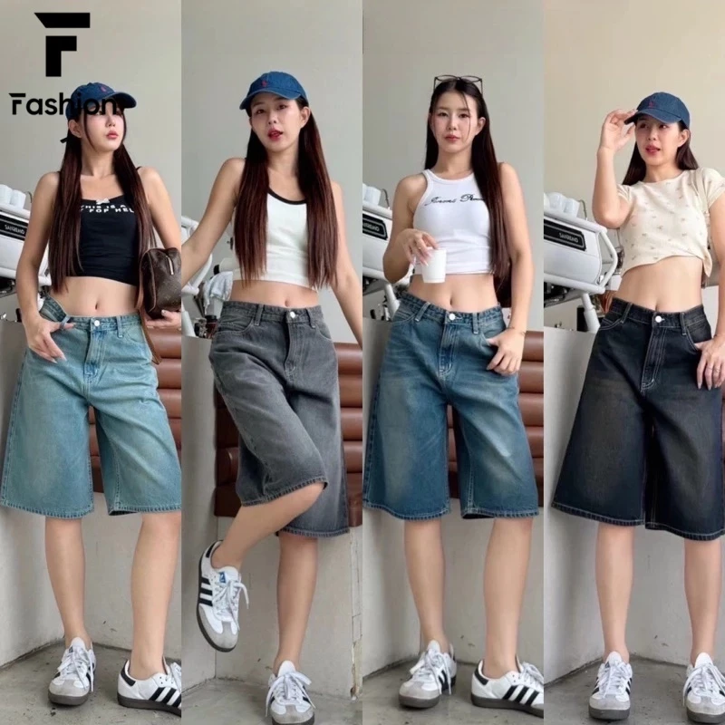 🔥【สุดคุ้ม】กางเกงยีนส์ผู้หญิง ขาสั้น 5 ส่วน เนื้อผ้าพรีเมียม ไม่ยืดแต่ใส่สบาย ✨ ใส่ได้ทั้งเอวสูง-เอวต่ำ ทรงสวย