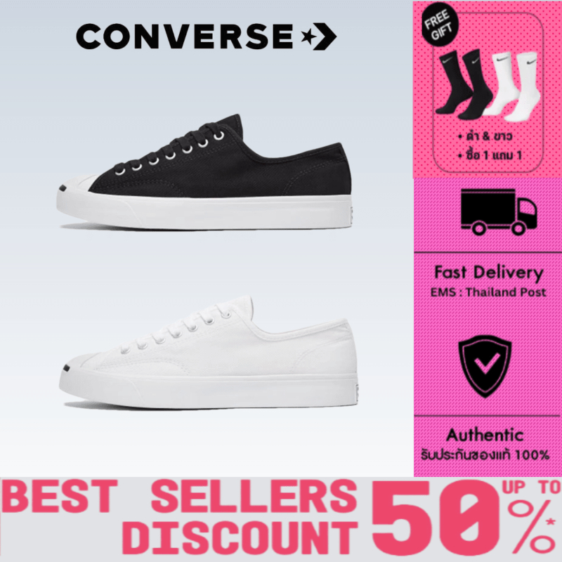 【ของแท้100%】Converse Jack Purcell คอนเวิร์ส รองเท้าผ้าใบ สีดำ ขาว Low top Sneakers