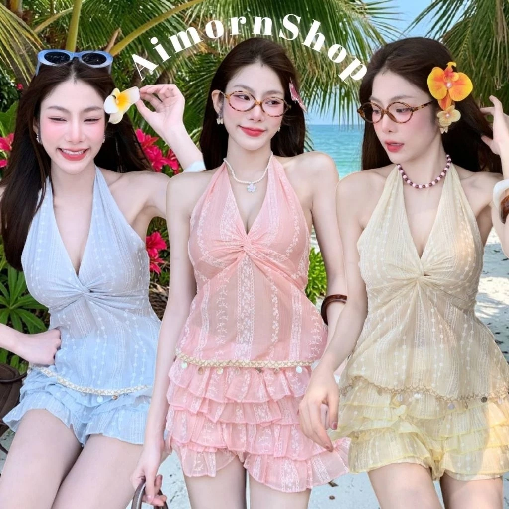 🔥aimorn_shop🔥(ขายแยกชิ้น)เสื้อคล้องคอ ชายแต่งเปลือกหอย เซ็กซี่รับซัมเมอร์สุดดๆ