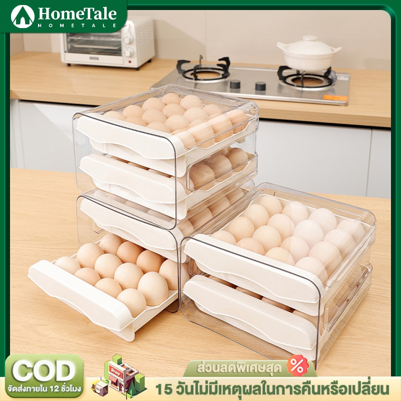 HomeTale กล่องเก็บไข่ในตู้เย็น 1ชุด มี 2 ชั้น รองรับไข่ไก่ได้ 32 ฟอง จัดเก็บง่าย มี3สี กล่องเก็บไข่