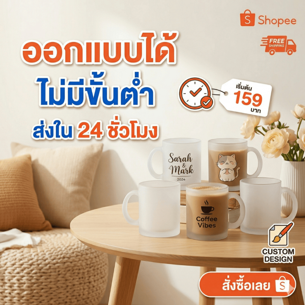 ✨ แก้วขุ่น Frosted Mug สกรีนลายไทย Thailand Souvenir ของขวัญวันเกิด คู่รัก ออกแบบเองได้ ไม่มีขั้นต่ำ ส่งไว