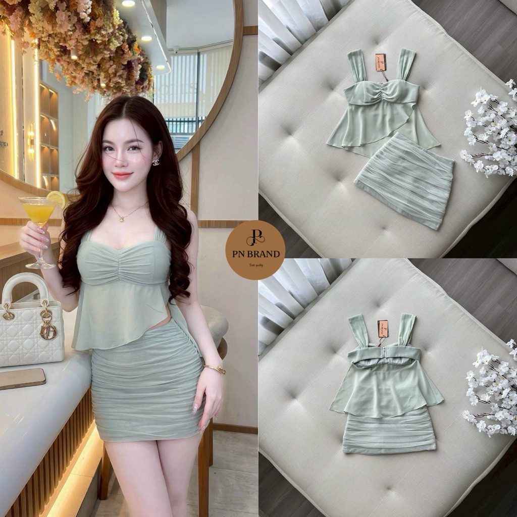 PNBRAND เซต้อง 2 ชิ้น (Soft Mint Ruched Corset Set)  เสื้อ (Ruched Corset Top)