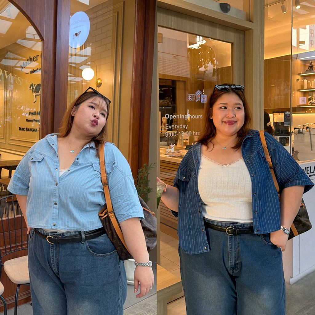 Baby denim shirt เสื้อครอปยีนส์ลายริ้ว | Preeyaaa