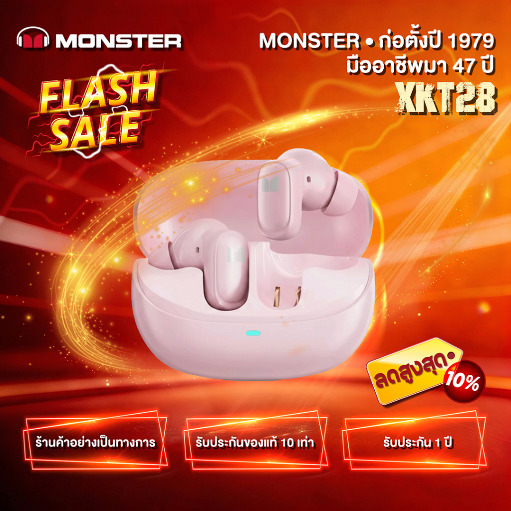 Monster XKT28 BT 5.4 หูฟังบลูทูธ หูฟังไร้สาย หูฟังคุยสาย ฟังเพลงเบสแน่น